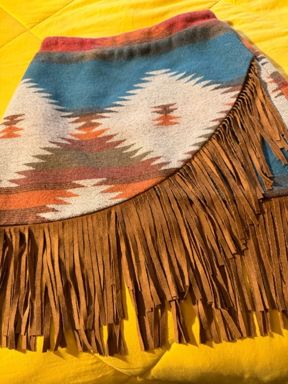 Main Strip Southwestern Fringe Mini Skirt in Turquoise, Brown & Orange - Picture 1 of 2